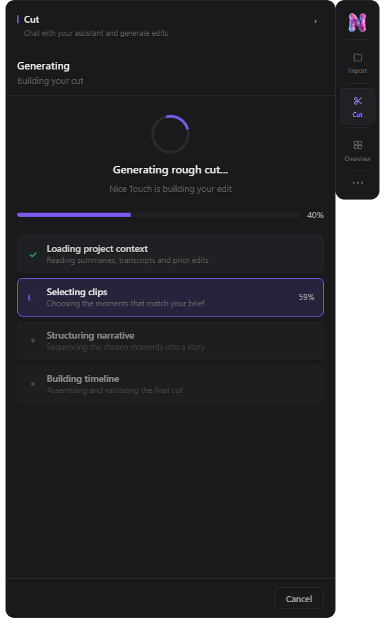 Generate your edit — Nice Touch inside Premiere Pro and DaVinci Resolve