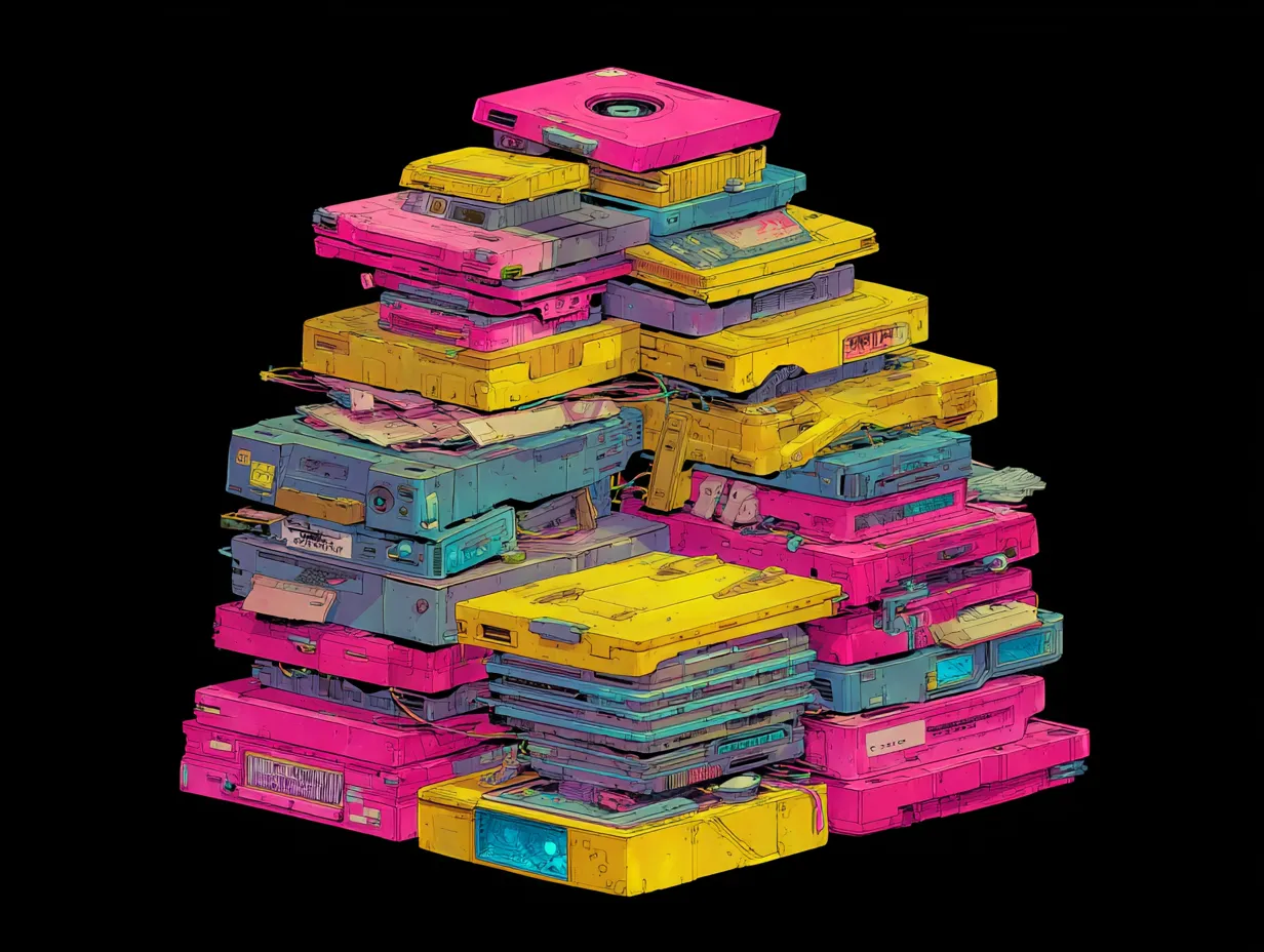 Stacked memory cards representing large media volumes